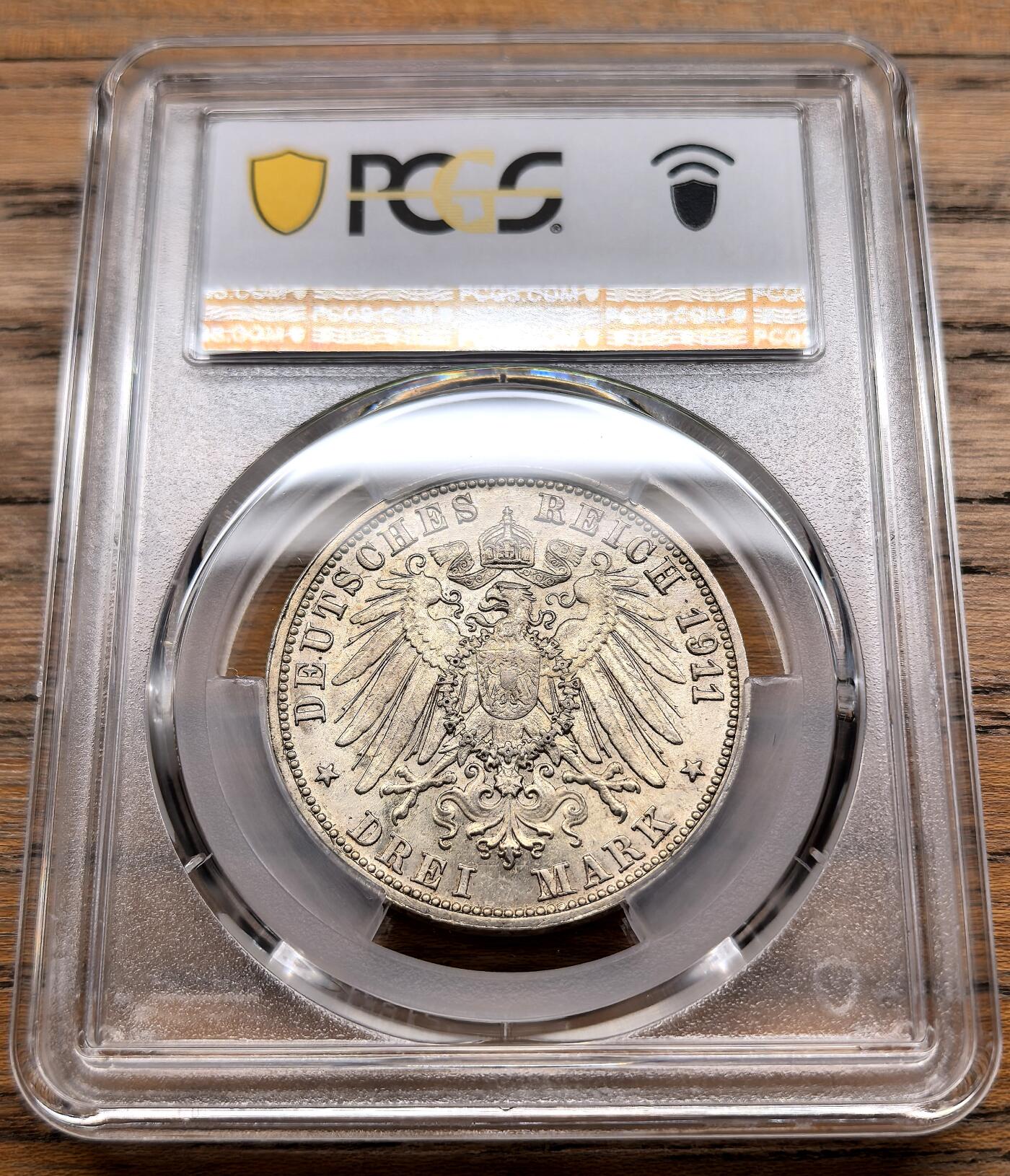 凡希社世界钱币微拍第三百十九期 1911F德国符腾堡银婚纪念3马克PCGS-MS64