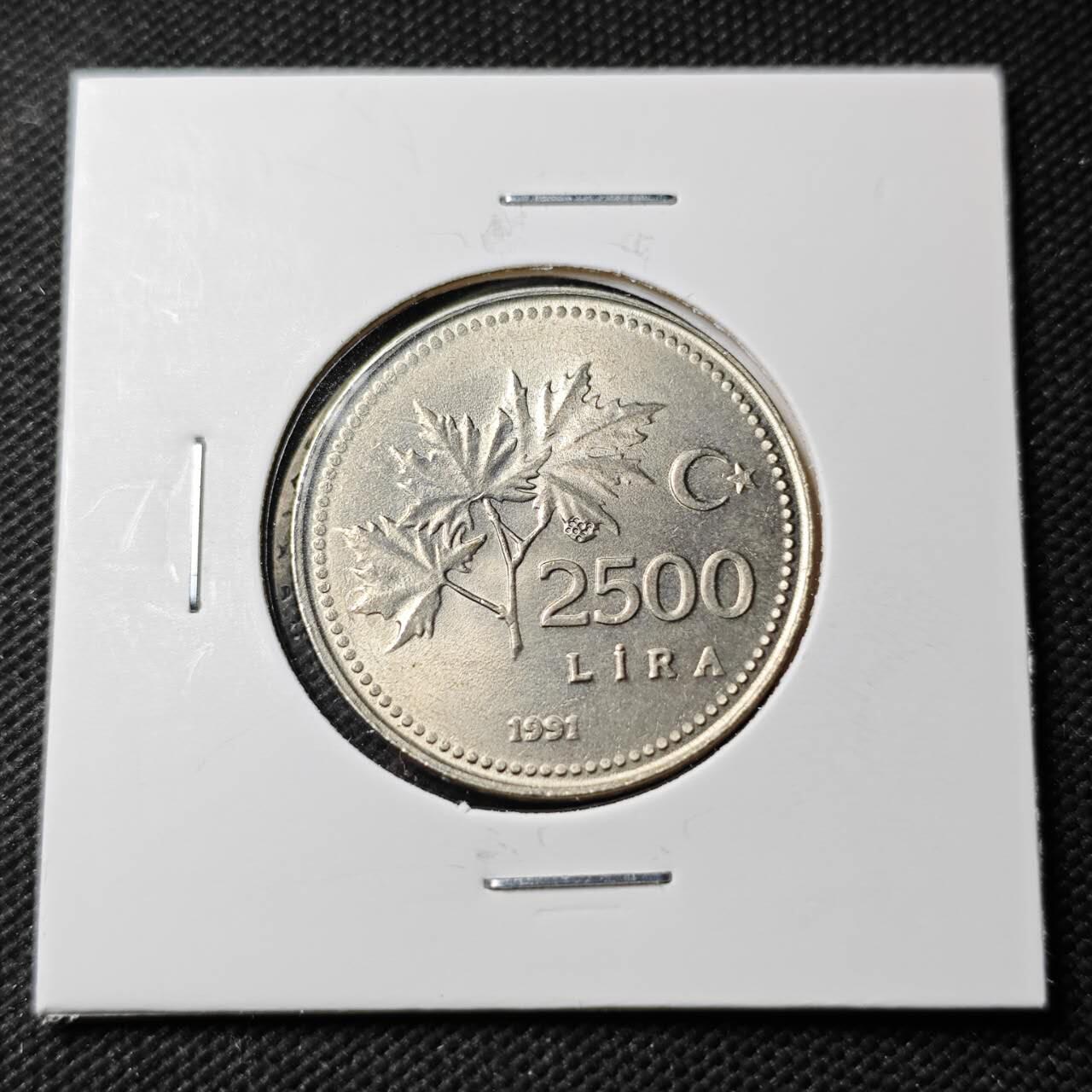 KK钱币收藏小铺  第389期  2月预留时间 周末发货 1991土耳其 2500里拉 好品