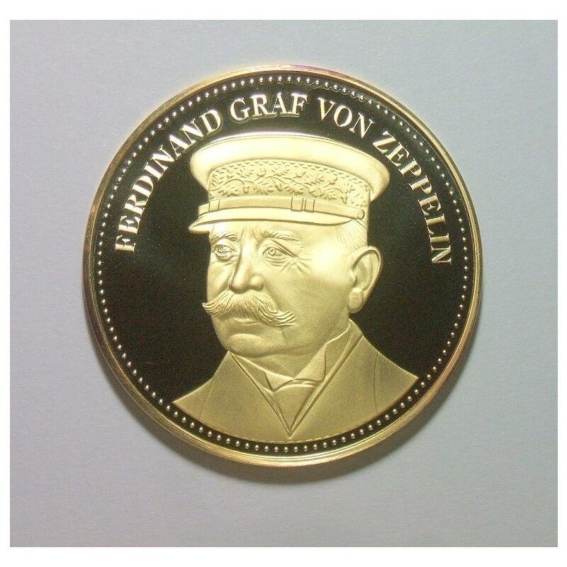 【银】德国齐柏林和LZ1飞艇 高浮雕精制大镀金银章 40MM 20克