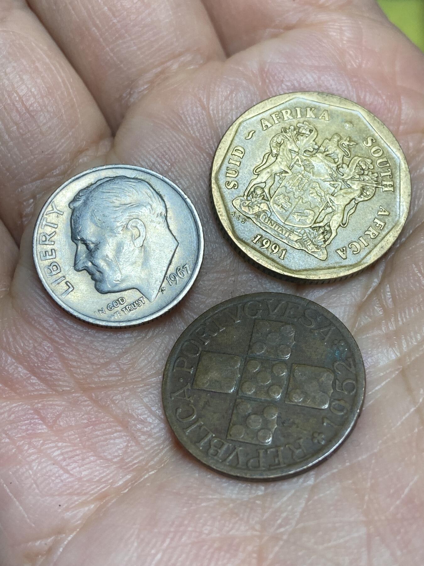 2026年第十五场(总第一百八十四场）外国好品散币场(免佣金) 散币3枚：美国🇺🇸1967年1角，南非🇿🇦1991年50分，葡萄牙🇵🇹1952年20分