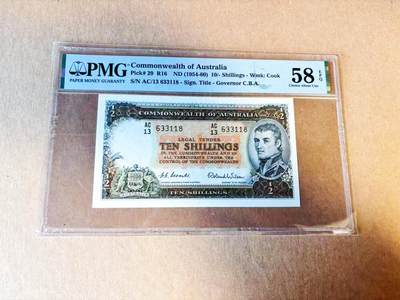 【Blue Auction】世界纸币精拍第779期——18级TOP拍卖/信誉/品质/专业/高效💫 - 【新加坡船王白氏旧藏】澳大利亚1954-60年10先令 PMG58EPQ