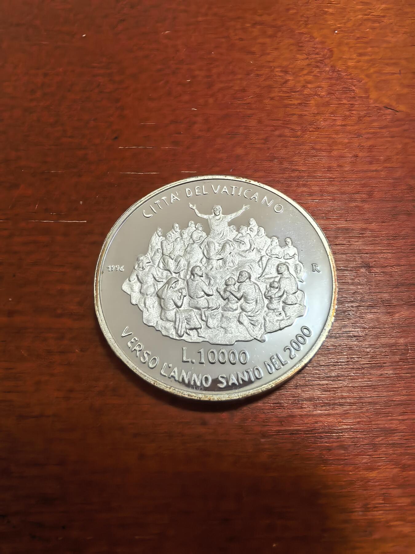 长老汇蛇年精选第九十五场拍卖 1996梵蒂冈保罗二世圣年2000年之耶稣传教10000里拉精制银币，22克835银，3万枚，克书80美金