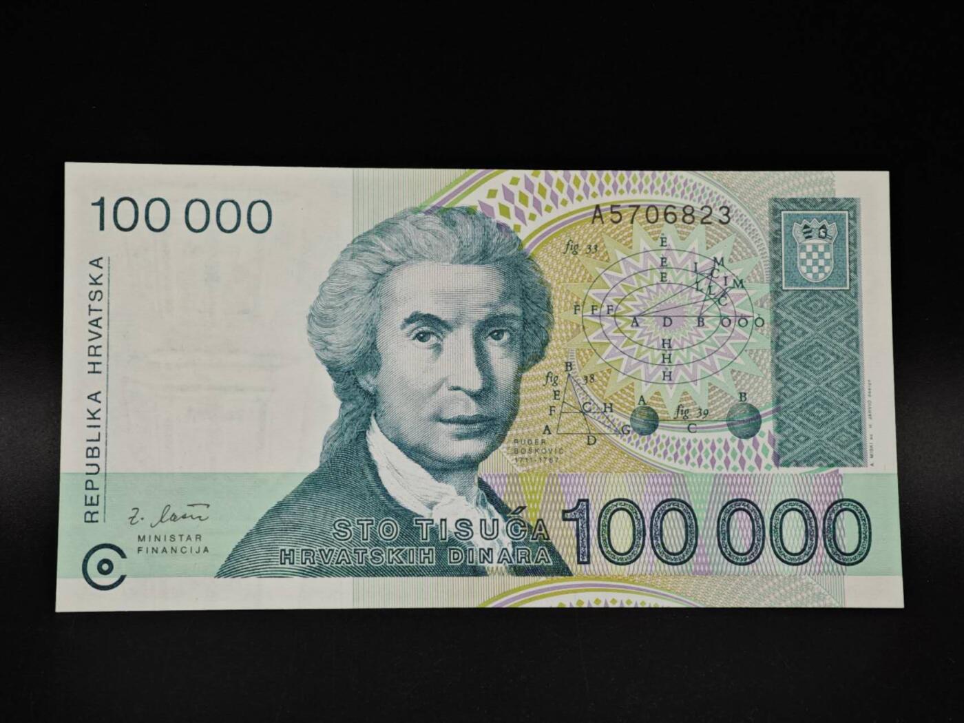 【淘币小摊】实时拍第八百五十四拍   无佣金福利纸币场   满百包邮可预留二周 每周一统一发货   克罗地亚100000库纸币