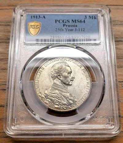 凡希社世界钱币微拍第三百十九期 - 1913A德国普鲁士军装版3马克PCGS-MS64