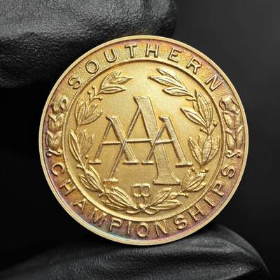 金瓯小拍第三期 古今币章 银价专场 - 英国南部马拉松冠军镀金银章1957年 重19.1克直径31.8mm 极佳好品带五彩环彩