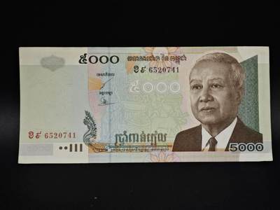 【淘币小摊】实时拍第八百五十四拍   无佣金福利纸币场   满百包邮可预留二周 每周一统一发货   - 柬埔寨5000瑞尔纸币【有折】