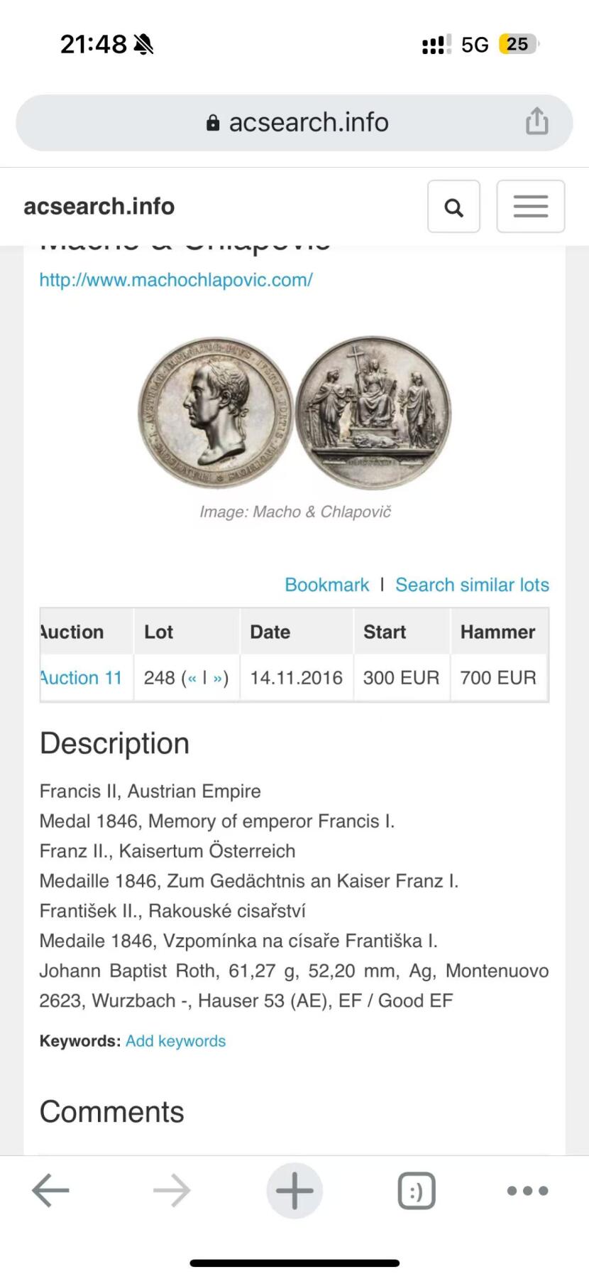 万国钱币拍卖第059期 NGC MS62 NGC MS62奥地利帝国1846年费迪南德一世大银章，纪念父亲奥皇弗朗茨一世纪念碑落成。雕刻大师Johann Roth作品，正面为弗朗茨二世，背面为象征和平与公正的女神分别站在宗教拟人化形象的左右两侧。52.2mm，重达61.27g。同款EF裸币欧拍成交价约合7000元RMB