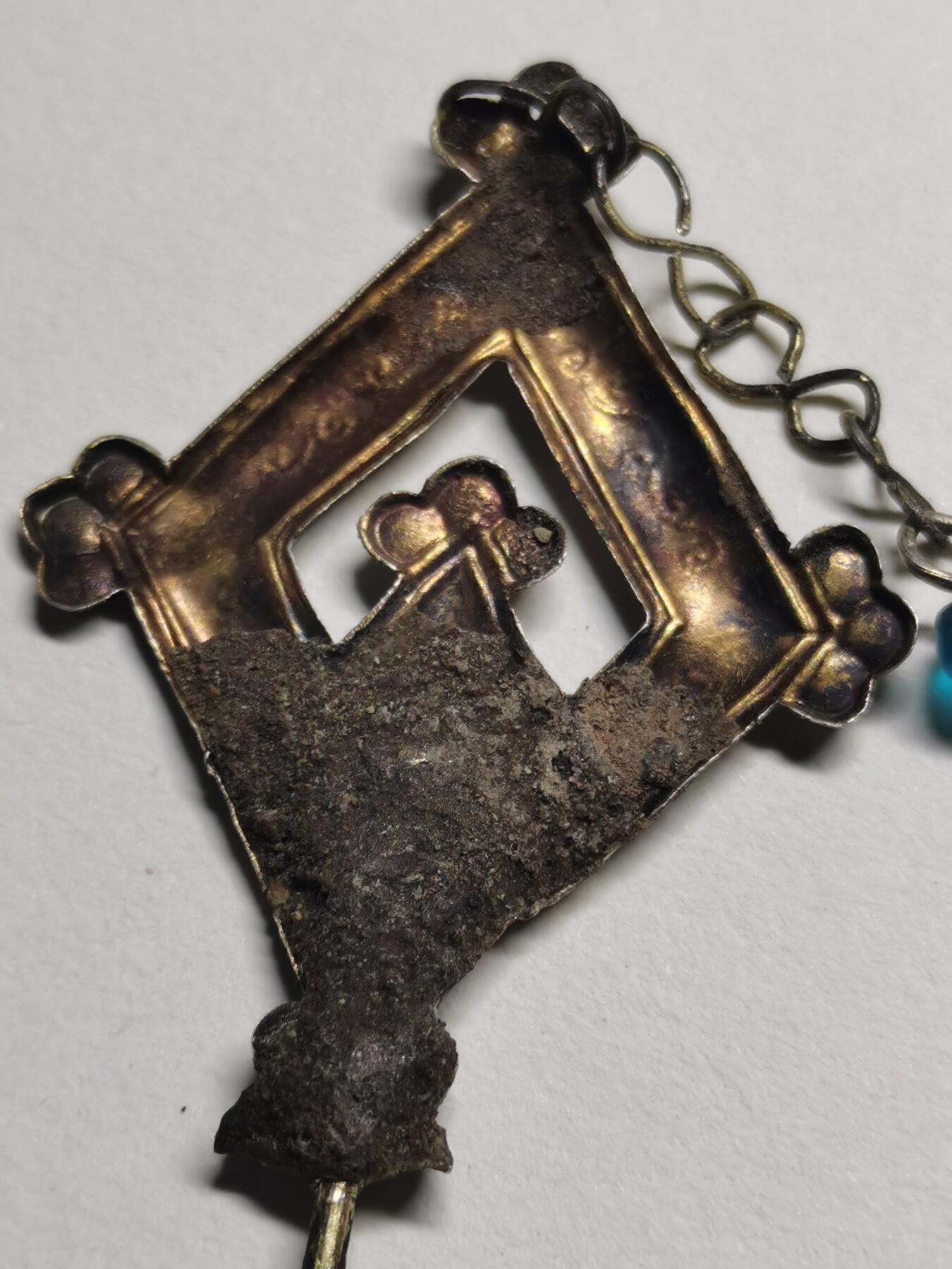 杂件专场96期 清代老银鎏金发簪，清代翡翠玛瑙吊坠