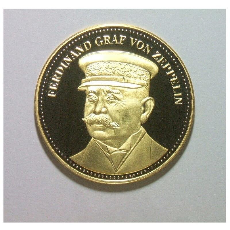 【银】德国齐柏林和齐柏林飞艇 高浮雕精制大镀金银章 40MM 20克