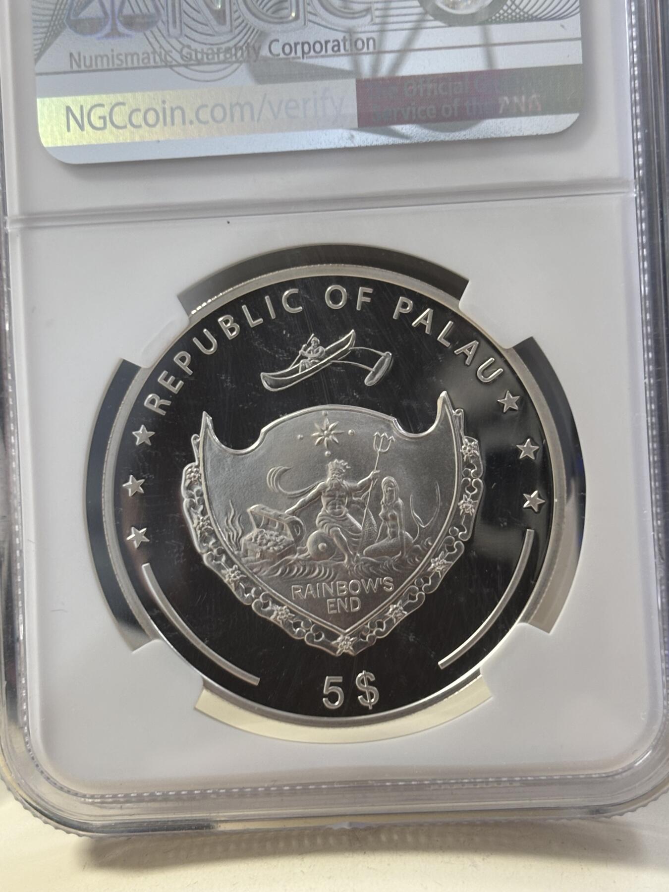 第189期拍卖 获奖帕劳2008年蝴蝶动物系列绿蝴蝶棱镜幻彩银币最高分NGC-PF70，世界最美25种钱币之一，925银，25克，发行2500枚