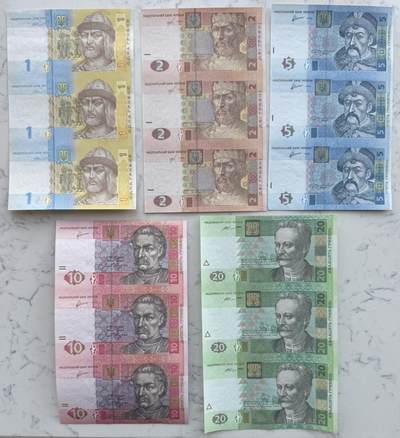 2026第2场（总第229期）：精品测试钞、连体钞综合场 - 三连体/乌克兰1、2、5、10、20格里夫纳连体钞一组5张UNC