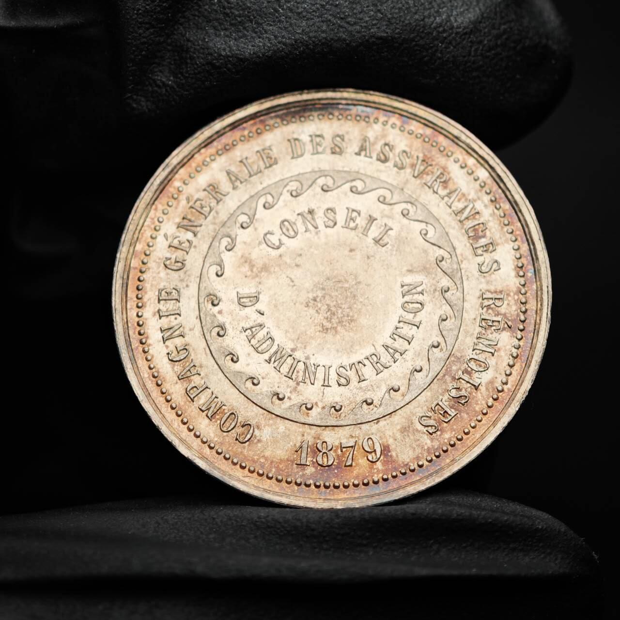 金瓯小拍第三期 古今币章 银价专场 法国雷莫斯保险公司银章1879年 重18.3克直径33.7mm 边铭ARGENT 好品带原光