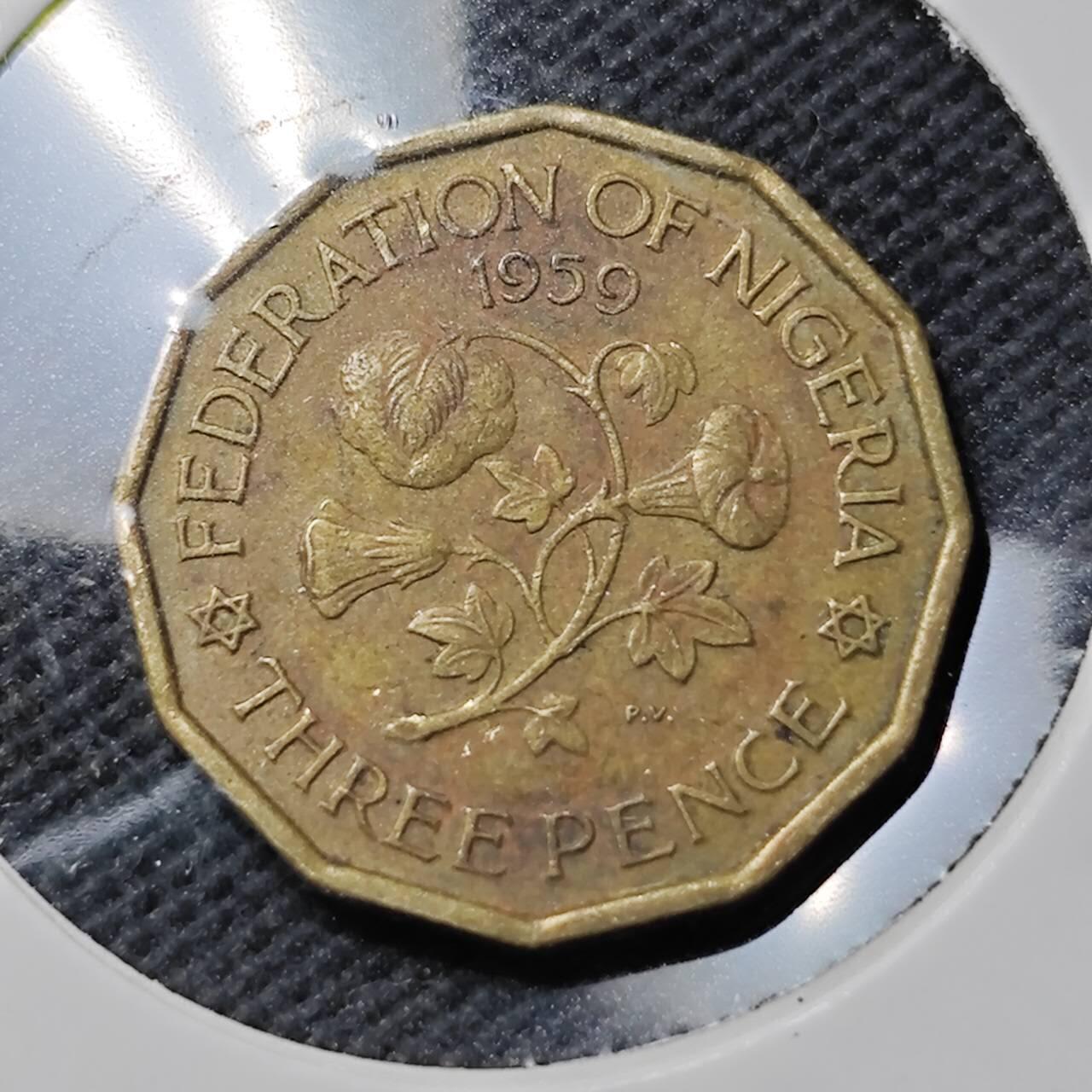 KK钱币收藏小铺  第389期  2月预留时间 周末发货 英属尼日利亚3便士铜币 