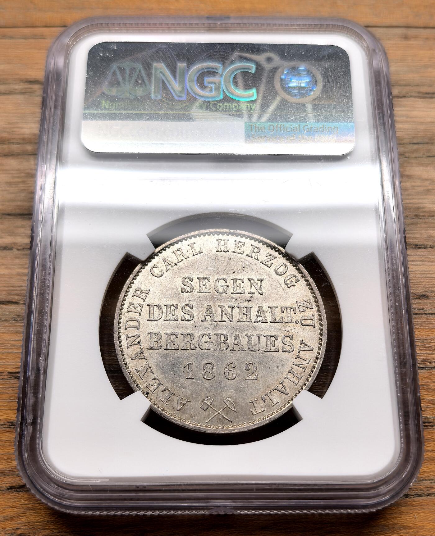 凡希社世界钱币微拍第三百十九期 1862A德国安哈特-贝恩堡小熊爬墙泰勒NGC-MS62