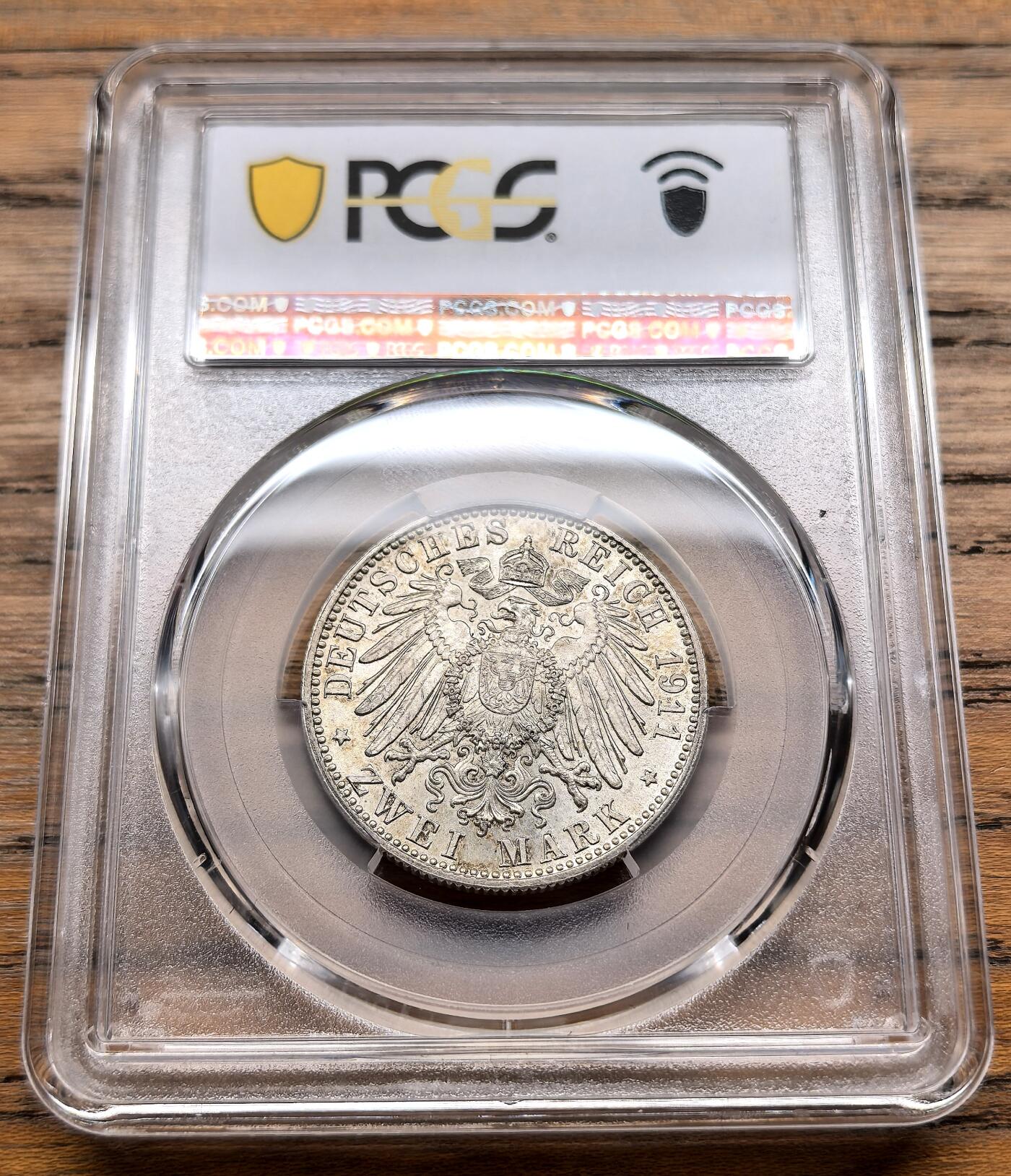 凡希社世界钱币微拍第三百十九期 1911德国巴伐利亚路德维希诞辰纪念2马克PCGS-MS64