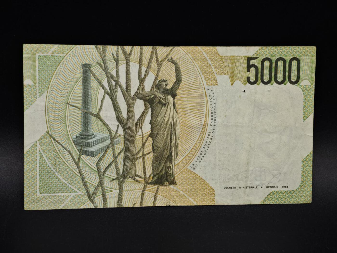 【淘币小摊】实时拍第八百五十四拍   无佣金福利纸币场   满百包邮可预留二周 每周一统一发货   意大利5000里拉纸币【有折】