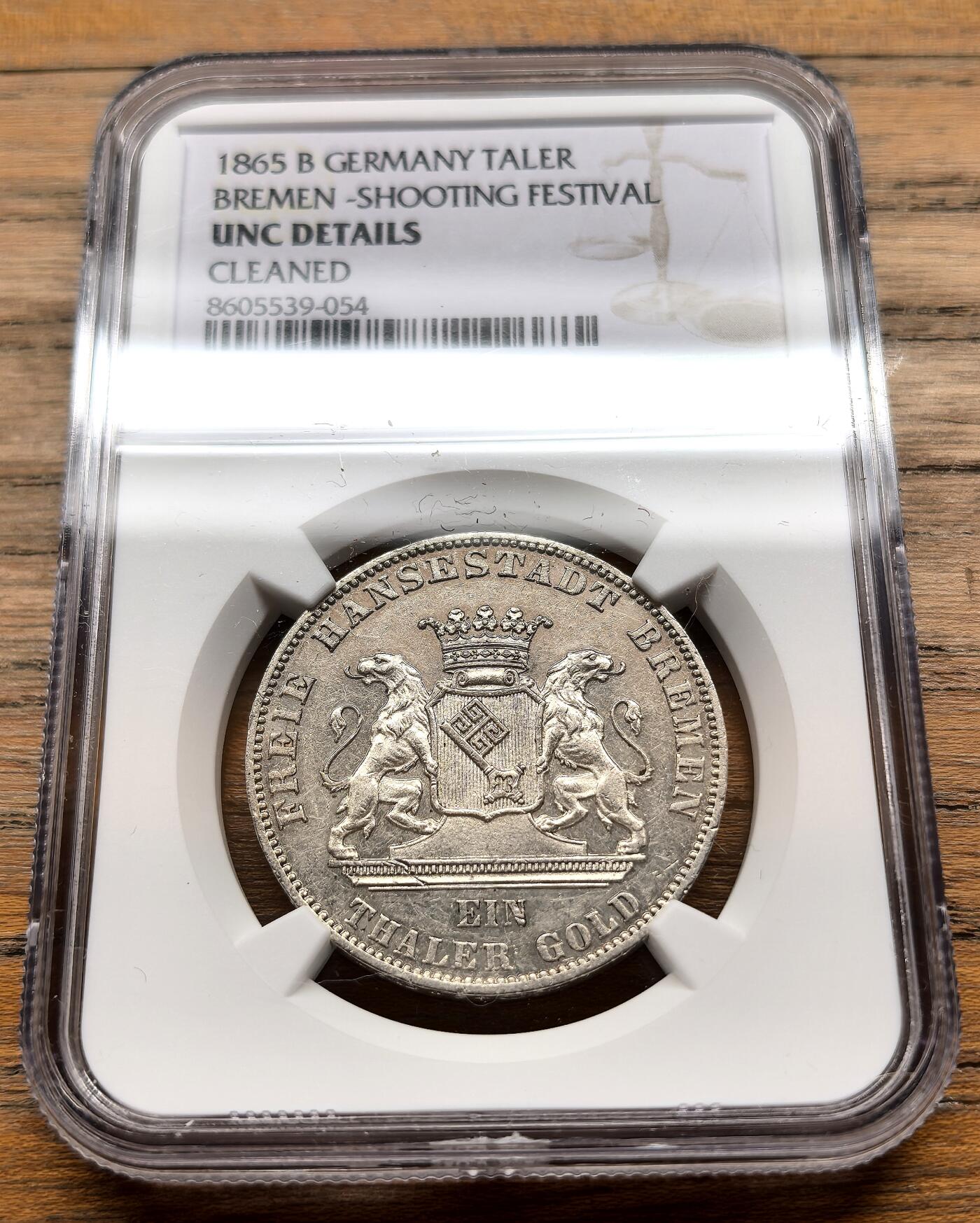 凡希社世界钱币微拍第三百十九期 1865德国不莱梅射击节纪念泰勒NGC-UNCD