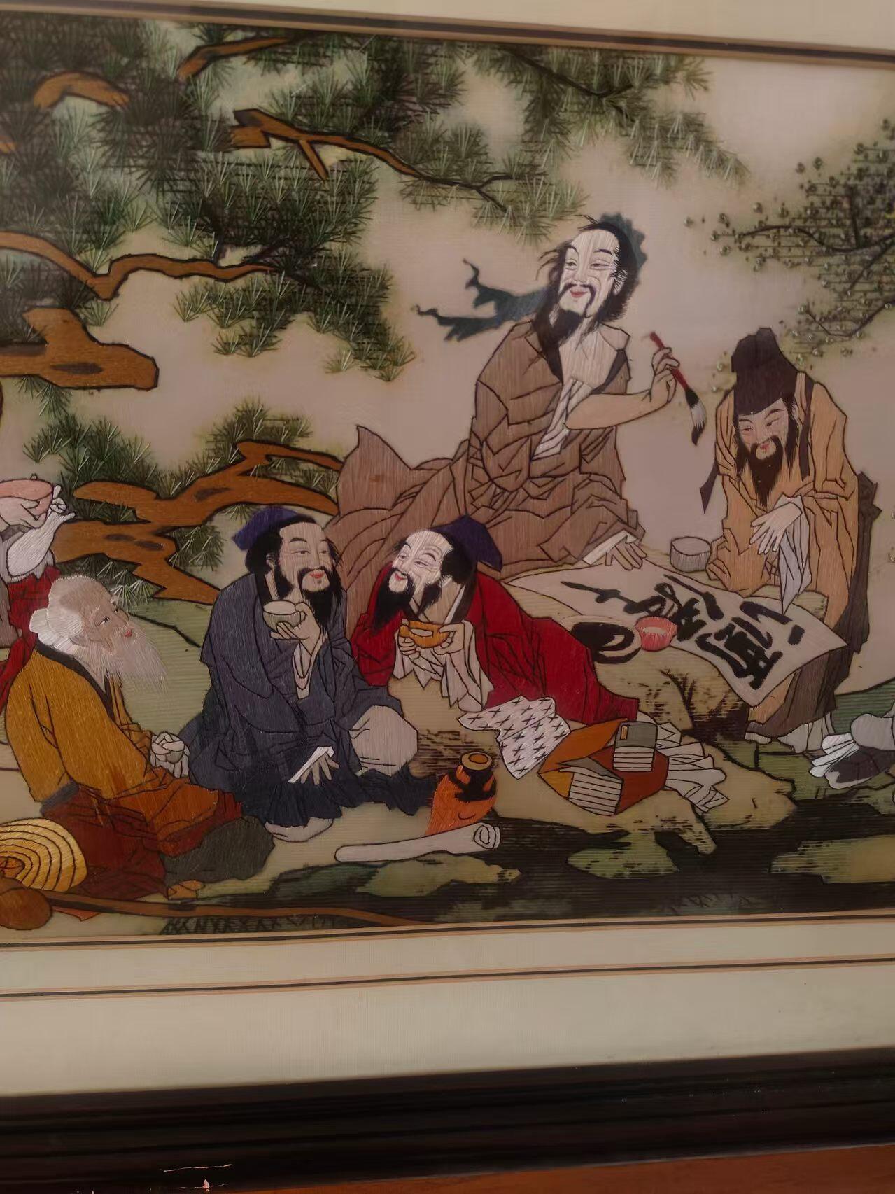 高档蚕丝刺绣：苏工刺绣，【饭中八宝】人物栩栩如生，特别精致，长107.5/宽51.5厘米