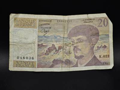 【淘币小摊】实时拍第八百五十四拍   无佣金福利纸币场   满百包邮可预留二周 每周一统一发货   - 法国20法郎纸币【有折】