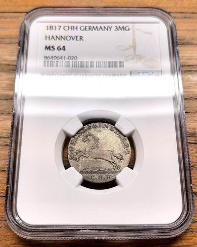 凡希社世界钱币微拍第三百十九期 - 1817德国汉诺威飞马3MG银辅币NGC-MS64