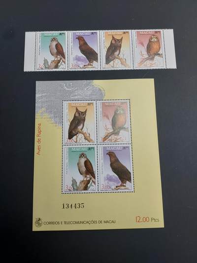 博彦收藏   1月31日 8点邮票专场 全场包邮 - 澳门 猛禽邮票/型张一组，全新