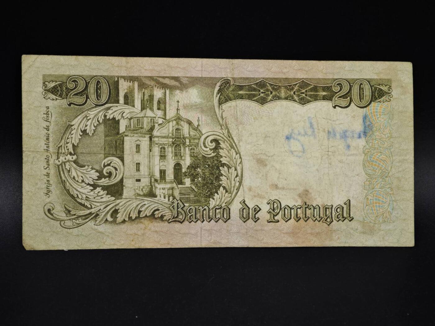 【淘币小摊】实时拍第八百五十四拍   无佣金福利纸币场   满百包邮可预留二周 每周一统一发货   葡萄牙20埃斯库多纸币【有折】