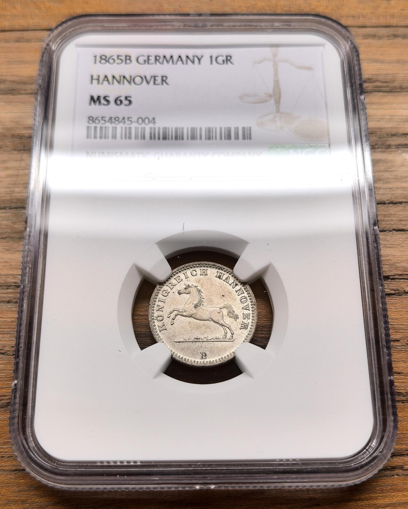 凡希社世界钱币微拍第三百十九期 1865B德国汉诺威飞马1GR银币NGC-MS65