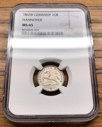 凡希社世界钱币微拍第三百十九期 - 1865B德国汉诺威飞马1GR银币NGC-MS65