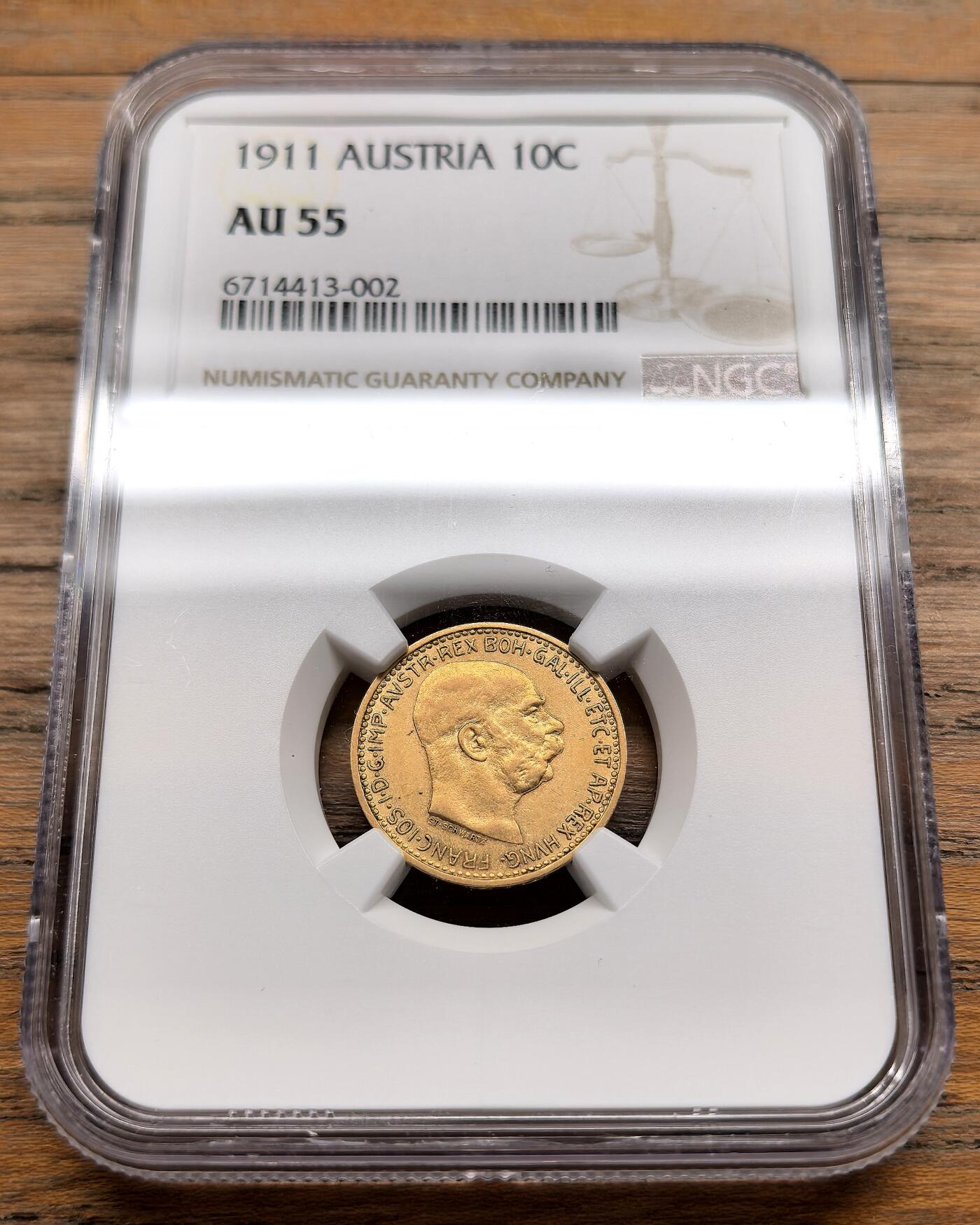 凡希社世界钱币微拍第三百十九期 1911奥地利10克朗金币NGC-AU55