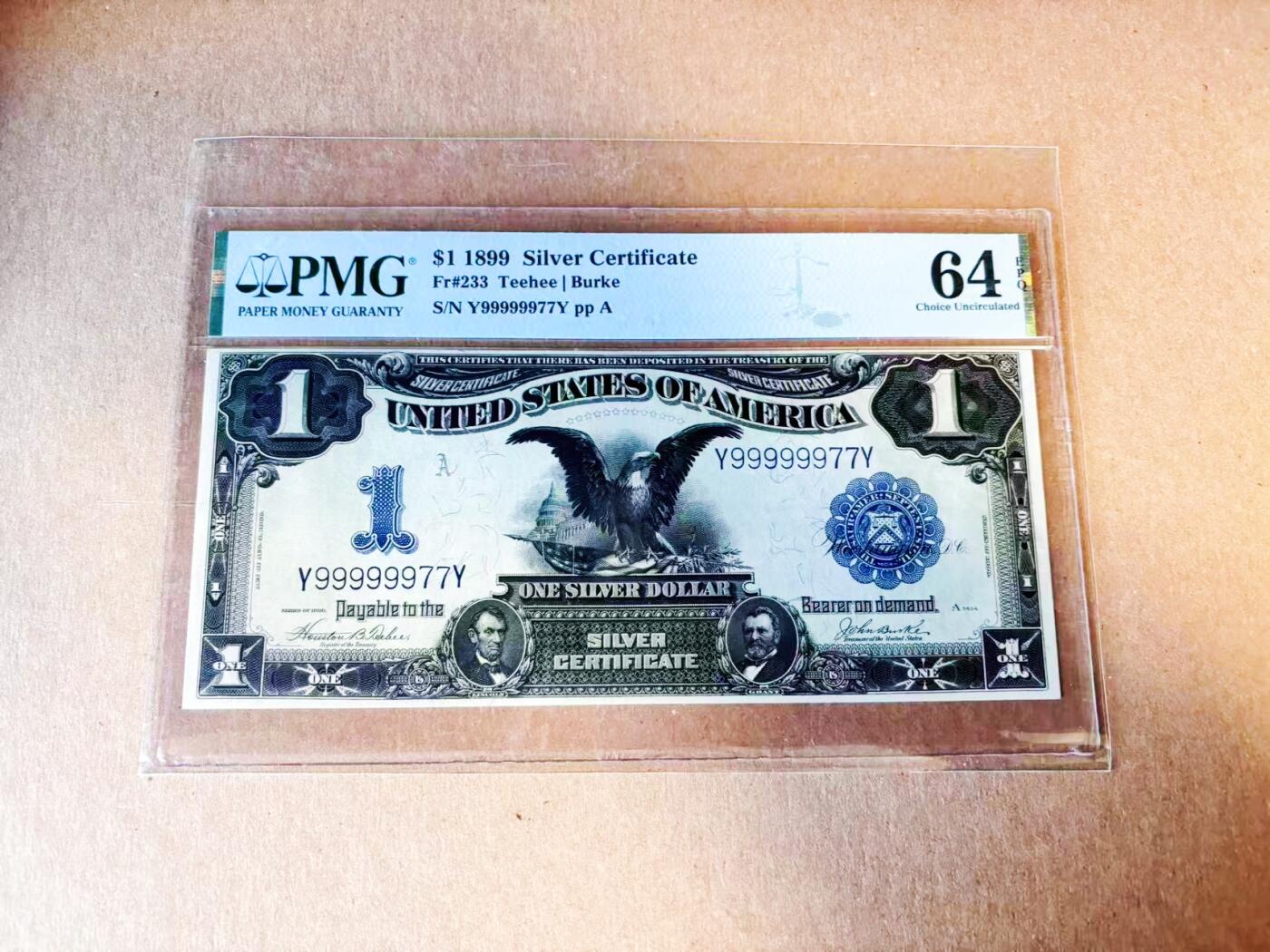 【Blue Auction】世界纸币精拍第779期——18级TOP拍卖/信誉/品质/专业/高效💫 【数二近全同】美国1899年1美金 大黑鹰 林肯和格兰特肖像PMG64EPQ 老钞如此靓号可遇不可求