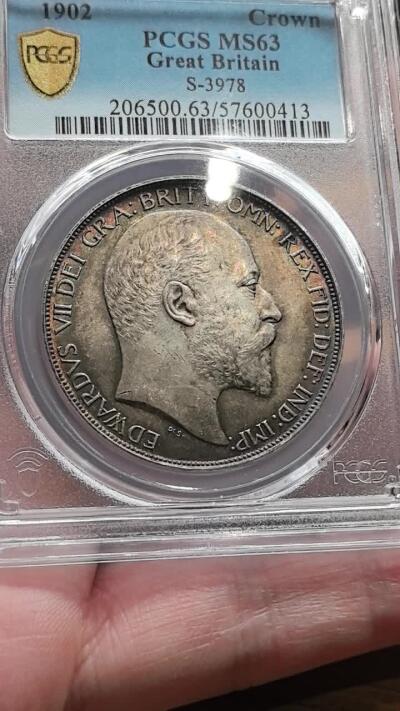 凡希社世界钱币微拍第三百十九期 1902英国爱七马剑大银PCGS-MS63，英伦五彩，光泽亮丽而富油润感，堪称养眼美物一件！（视频参考）