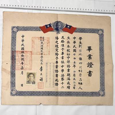 韵星假日拍卖第三十八期 -- Rimey Holidays Auction 38 - 刘宗地（姐）台北市立成渊国民中学毕业证