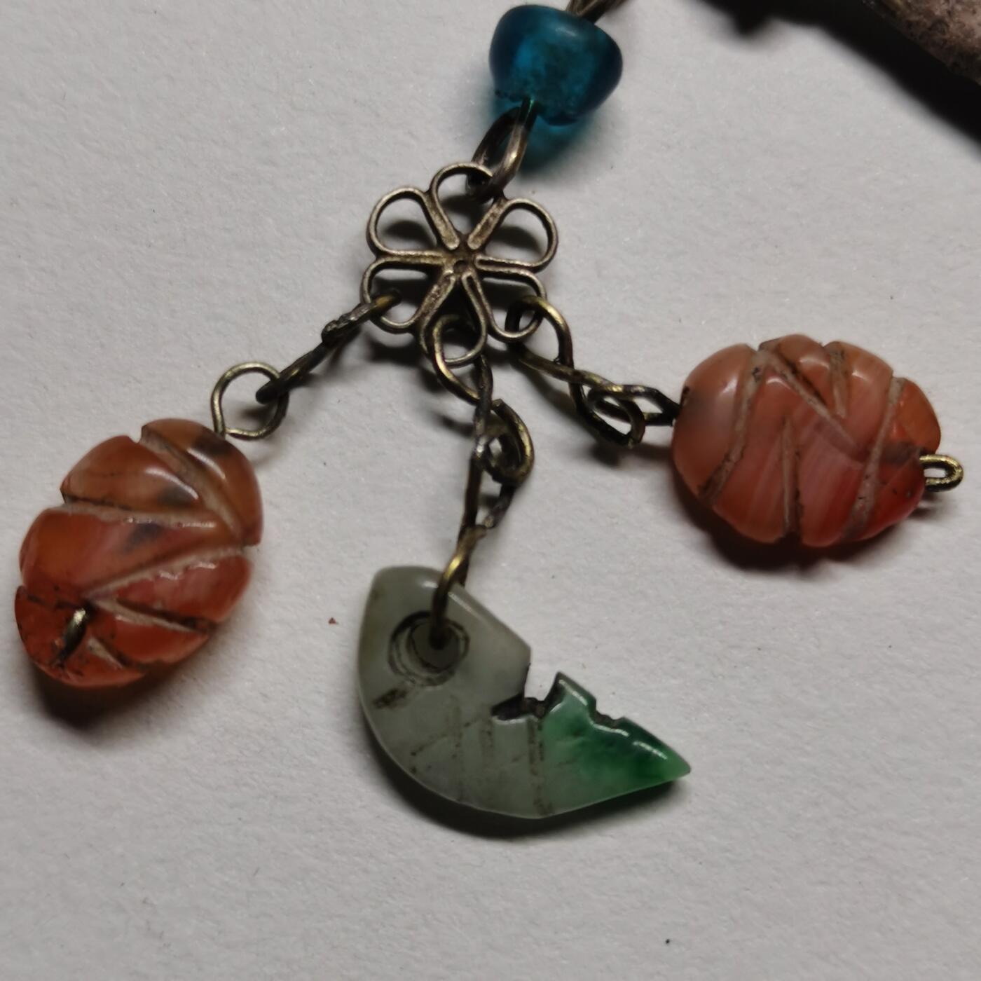 杂件专场96期 清代老银鎏金发簪，清代翡翠玛瑙吊坠