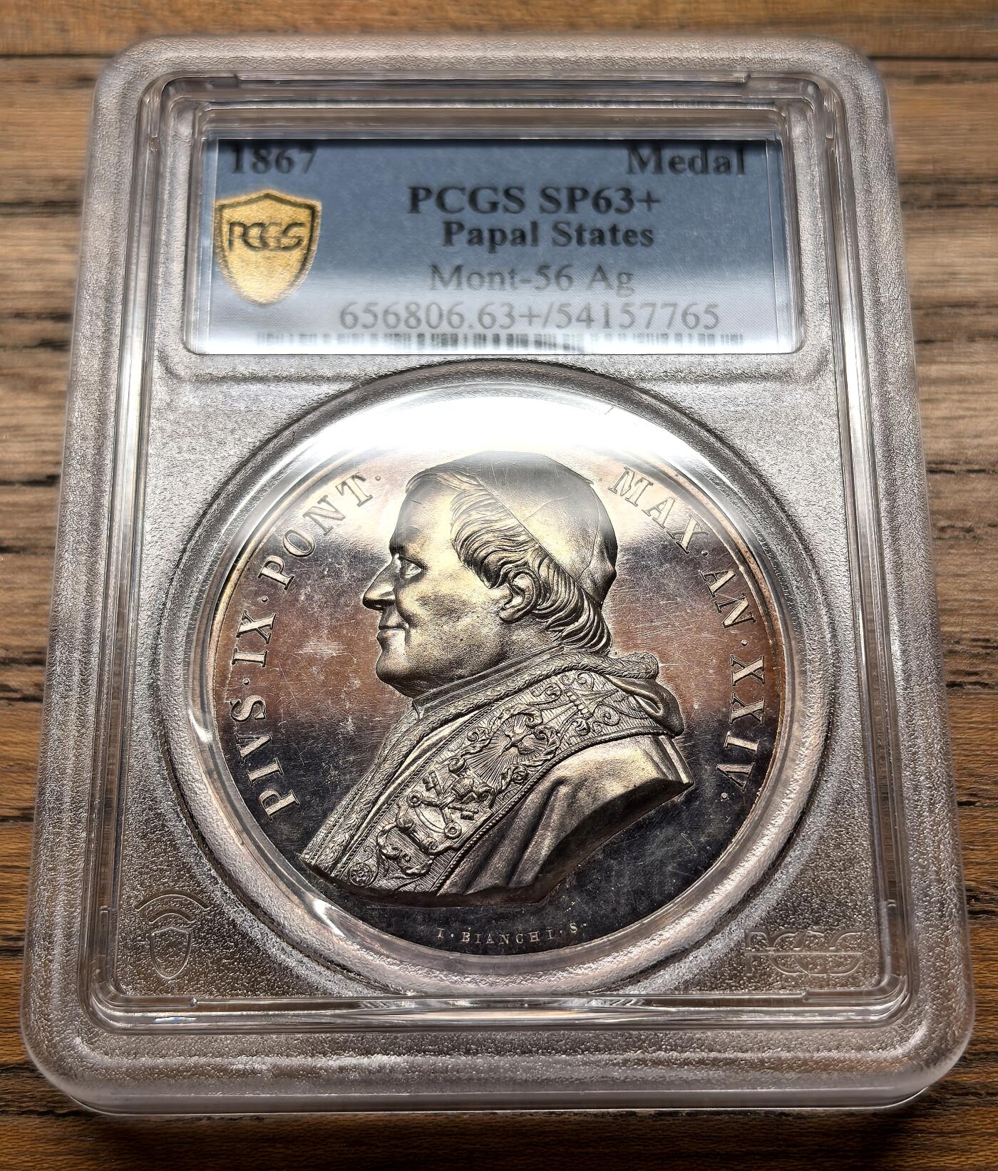 凡希社世界钱币微拍第三百十九期 1867梵蒂冈庇护九世保卫圣座牺牲的殉道者纪念银章PCGS-SP63+