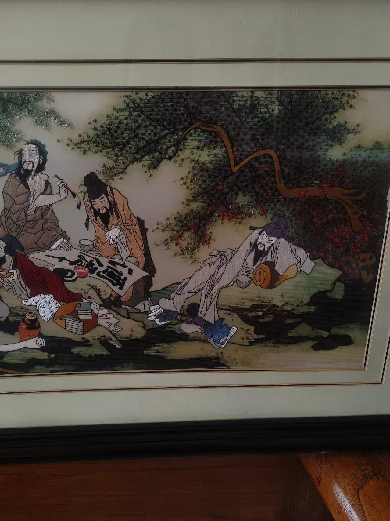 高档蚕丝刺绣：苏工刺绣，【饭中八宝】人物栩栩如生，特别精致，长107.5/宽51.5厘米