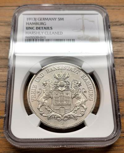 凡希社世界钱币微拍第三百十九期 - 1913J德国汉堡5马克大银NGC-UNCD