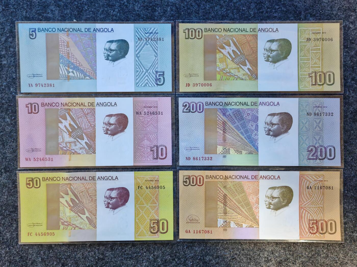 【礼羽收藏】🌏世界钱币拍卖第122期 （一组6张）非洲 安哥拉 5.10.50.100.200.500 全新UNC