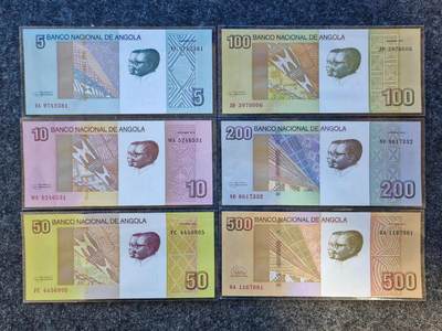 【礼羽收藏】🌏世界钱币拍卖第122期 - （一组6张）非洲 安哥拉 5.10.50.100.200.500 全新UNC