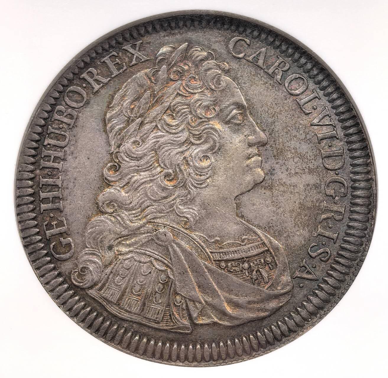 凡希社世界钱币微拍第三百十九期 荐！1737神罗卡尔六世军装像泰勒大银NGC-MS62，细节优异，长马齿粒粒分明，灰彩中透出铁锈红光泽，使这枚后期哈勒厂泰勒更增一份迷人风采。（视频参考）