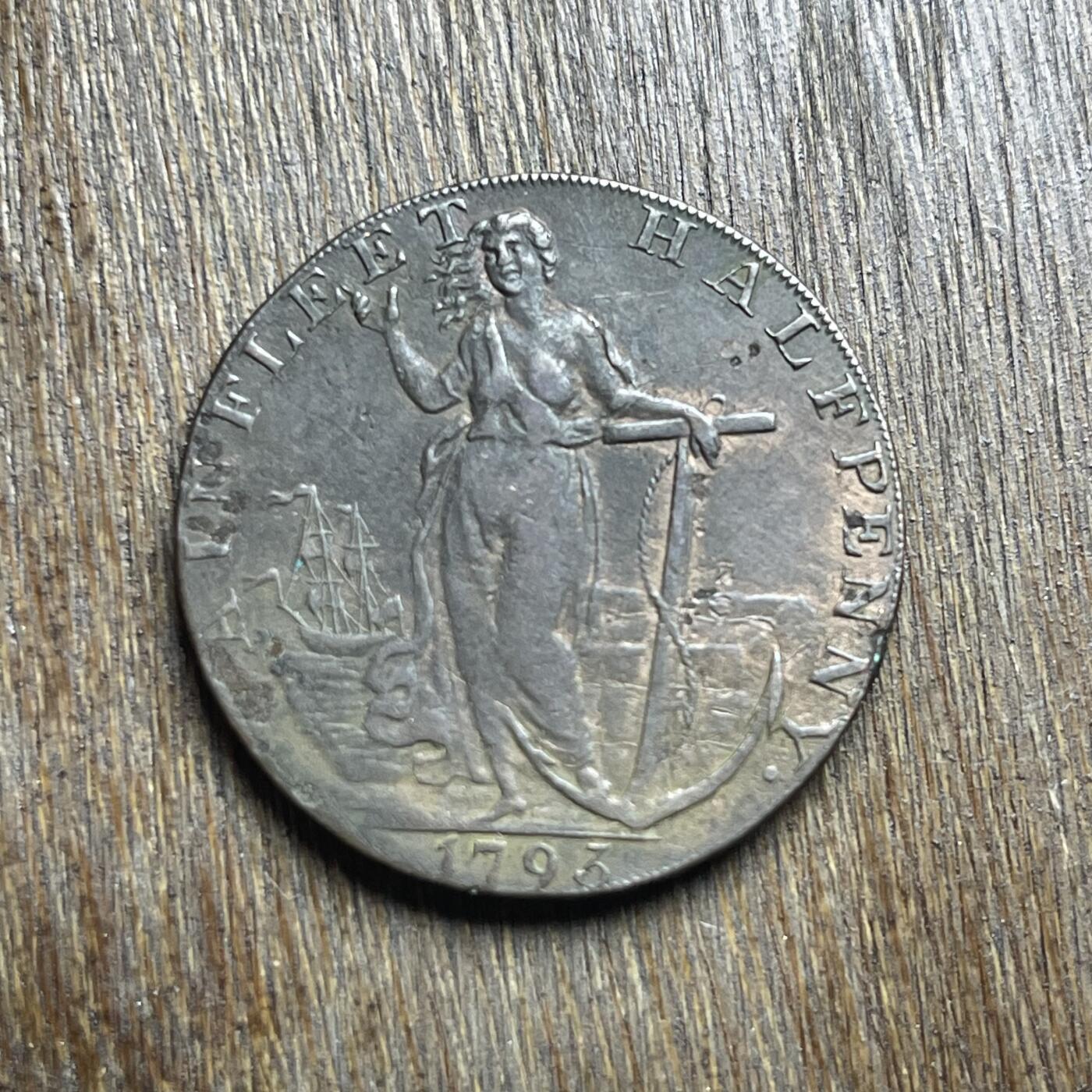 【铜匠收藏】★第140加场★精品老铜币 硬币专场 不寄存，200包邮。不满200元，支付5元运费。《接受代拍 代送NGC评级》 100【无寄存】1793 英国肯特郡坎特伯雷 半便士代用币