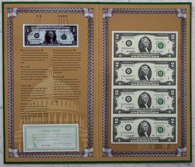 2026第2场（总第229期）：精品测试钞、连体钞综合场 - 四连体/美国2003年版2美元豪华硬册装UNC（B库印）