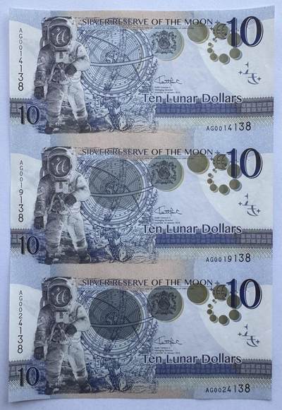2026第2场（总第229期）：精品测试钞、连体钞综合场 - 三连体/澳大利亚月银2014年版“月球+宇航员”10元面额凹印纪念券UNC