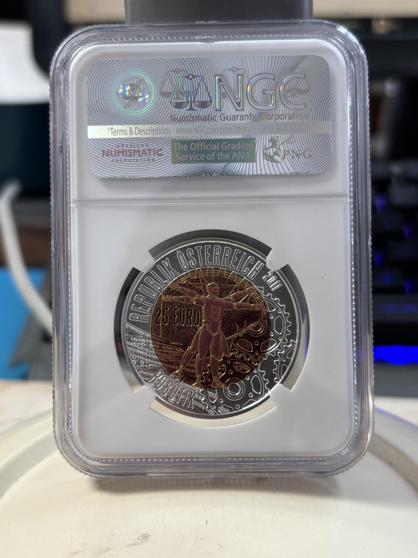 第189期拍卖 奥地利2011年火星探险机器人25欧纪念银铌双色银币NGC-MS70