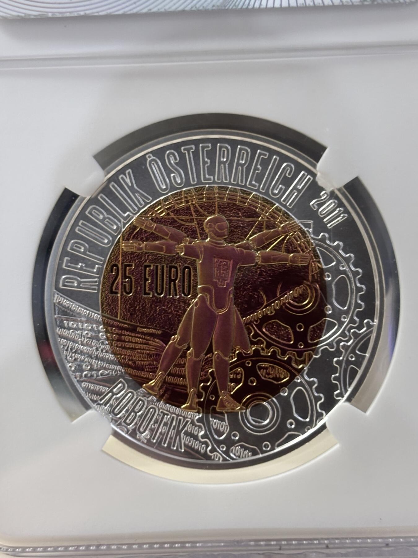 第189期拍卖 奥地利2011年火星探险机器人25欧纪念银铌双色银币NGC-MS70