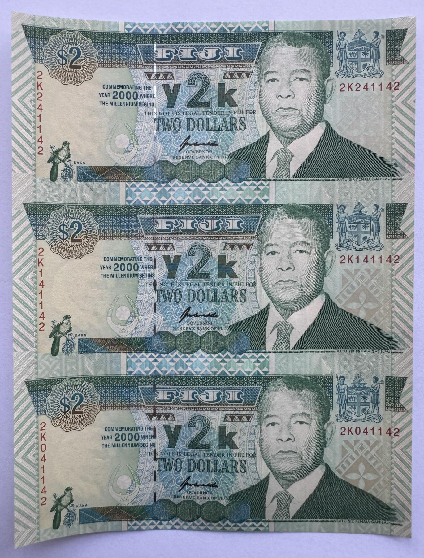 2026第2场（总第229期）：精品测试钞、连体钞综合场 三连体/含雷达号241142 斐济“千禧年”2元纪念钞UNC