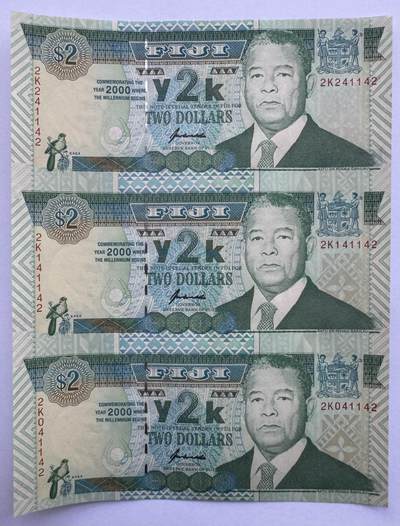 2026第2场（总第229期）：精品测试钞、连体钞综合场 - 三连体/含雷达号241142 斐济“千禧年”2元纪念钞UNC