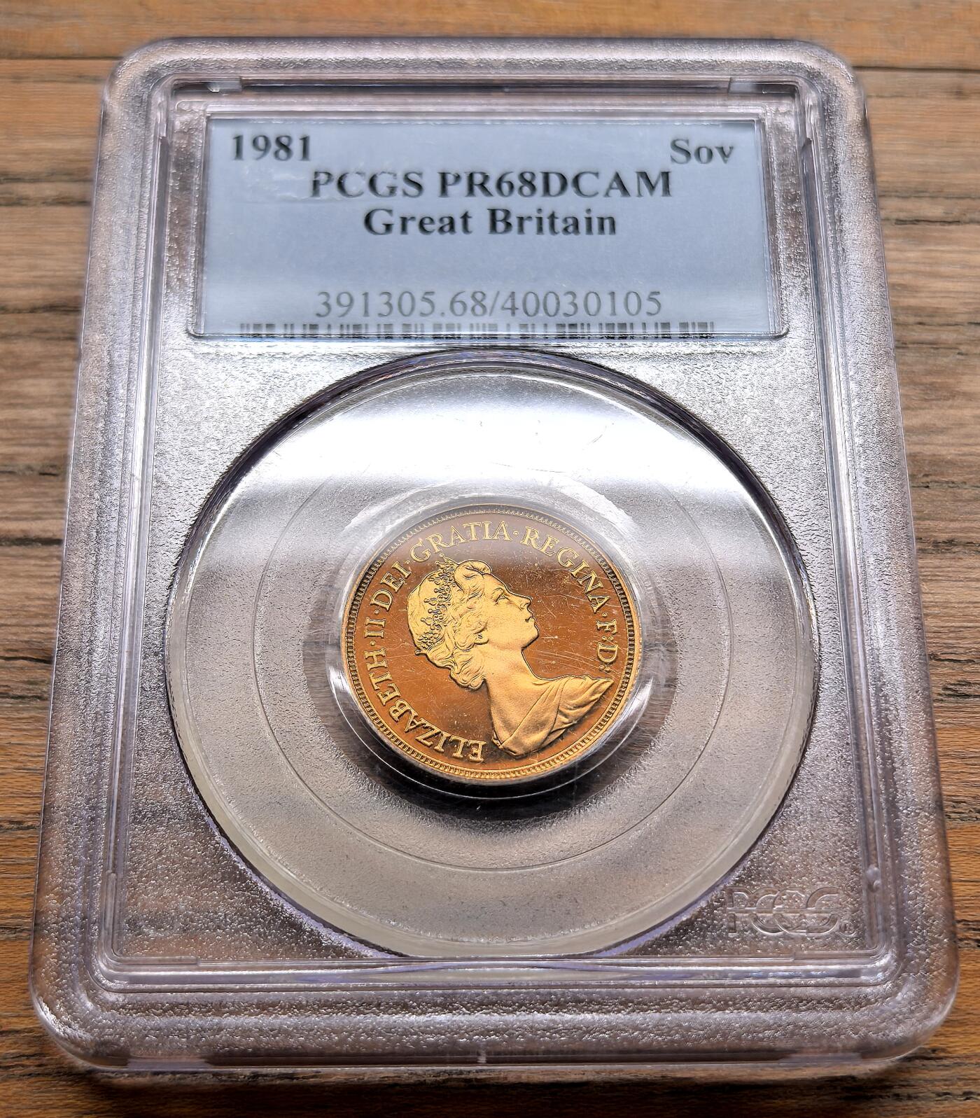 凡希社世界钱币微拍第三百十九期 1981英国伊丽莎白1索维林金币精铸PCGS-PR68DCAM