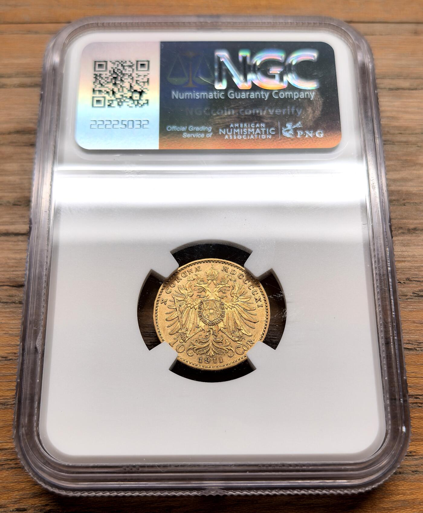 凡希社世界钱币微拍第三百十九期 1911奥地利10克朗金币NGC-AU55