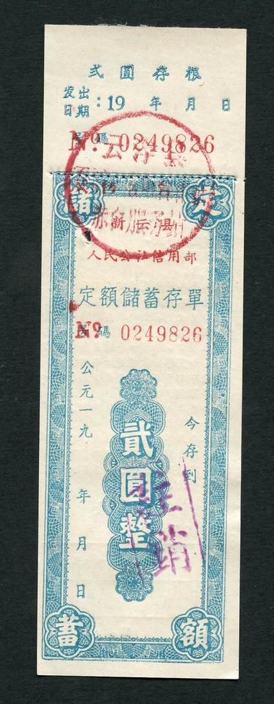 沧河堂085 - 新云县人民公社信用部存单 二元