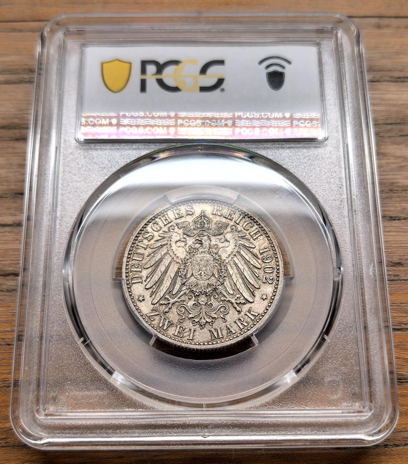 凡希社世界钱币微拍第三百十九期 1902德国巴登加冕50周年纪念2马克PCGS-MS64